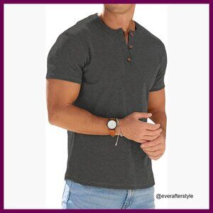 Muscle Henley Shirt Lightweight Workout Tee Gym Athletic Short Sleeve